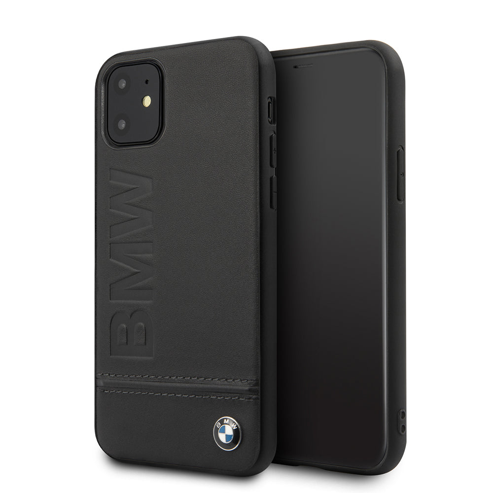 iPhone 11 - Real Leather Black Signature Logo Imprint - BMW