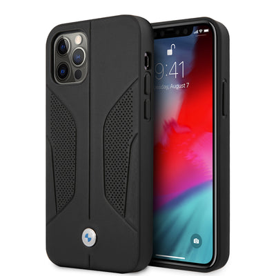 iPhone 12 / iPhone 12 Pro - Leather Black Perforate Sides - BMW