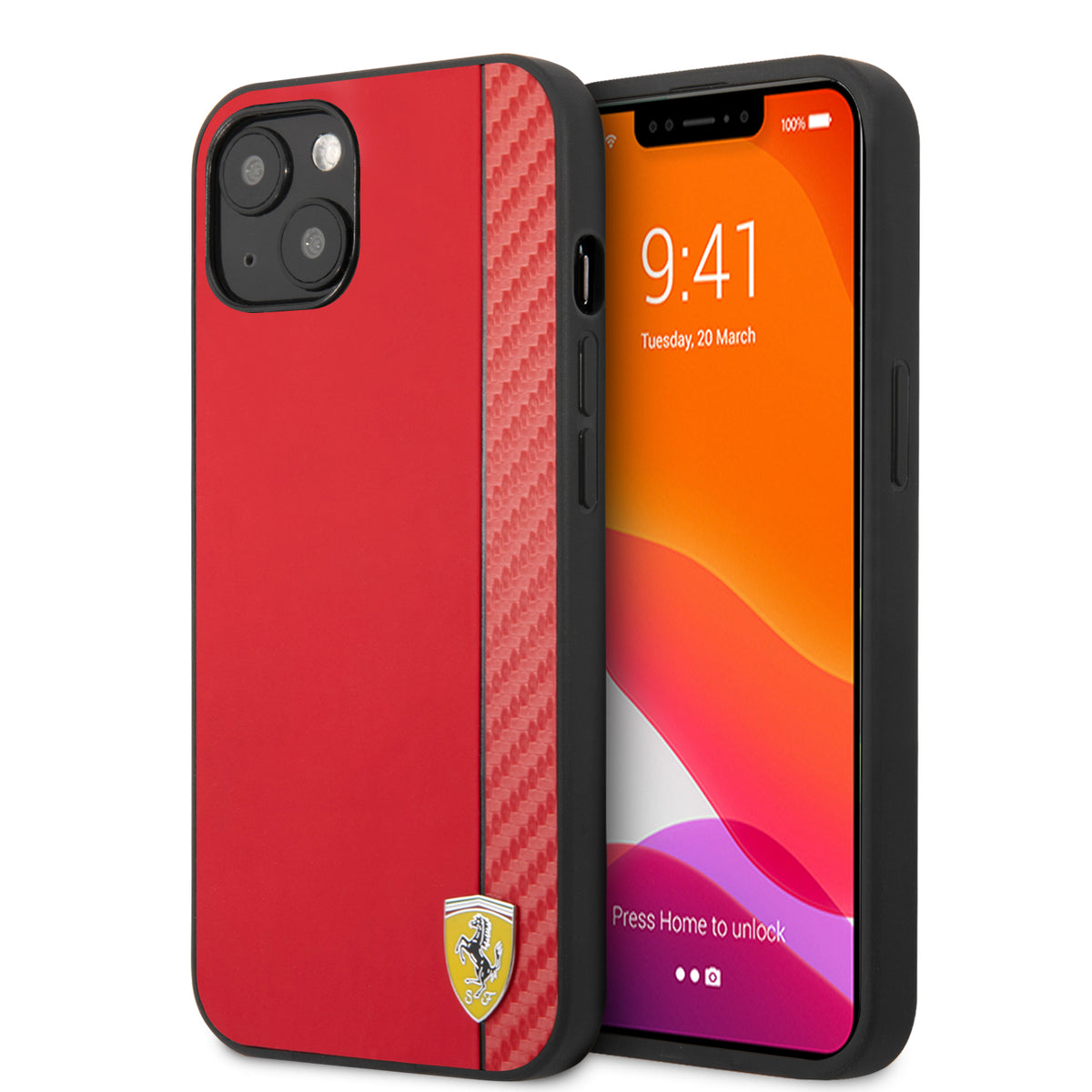 Ferrari Phone Case for iPhone 13 Leather Red On Track Collection