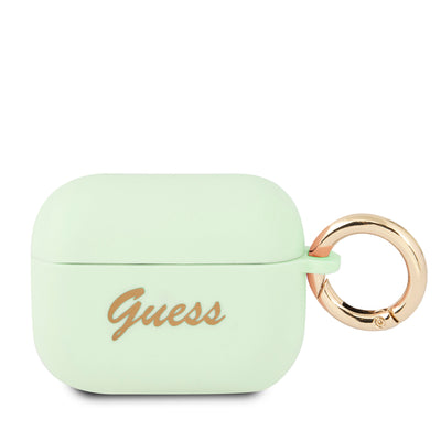 AirPods 1/2 - Silicone Green With Ring Printed Script Logo - Guess