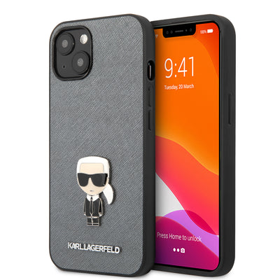 iPhone 13 - Hard Case Silver Saffiano Ikonik Karl  - Karl Lagerfeld-