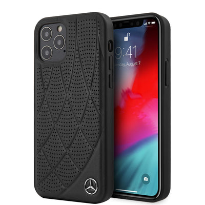 iPhone 12 Pro Max - Real Leather Black Quilted Perforated Bow Line Collection - Mercedes-Benz