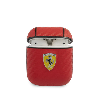 Airpods 1/2 - PU Leather Red Carbon Yellow Shield Metal Logo - Ferrari