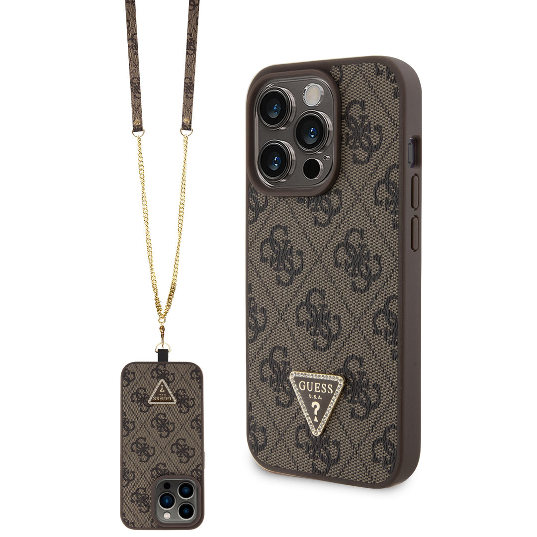 iPhone 15 Pro - PU Leather Brown Hard Case Metal Logo Strass iPhone 15 Pro - PU Leather Brown Hard Case Metal Logo Strass