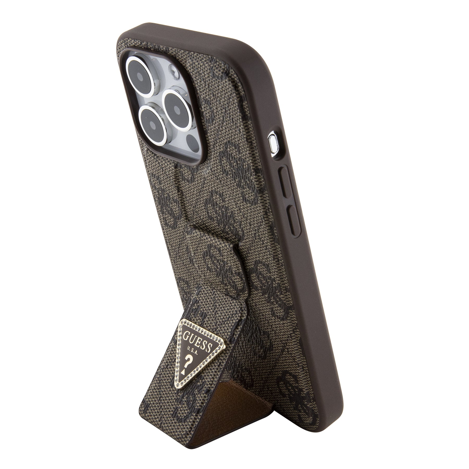 iPhone 15 Pro Max - PU Leather Brown Hard Case Gripstand PU