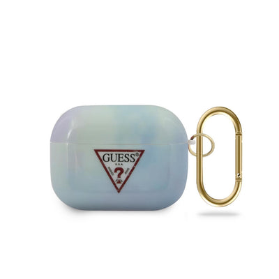 AirPods Pro - Hard Case Blue Shiny Tie & Dye Triangle Logo - Guess