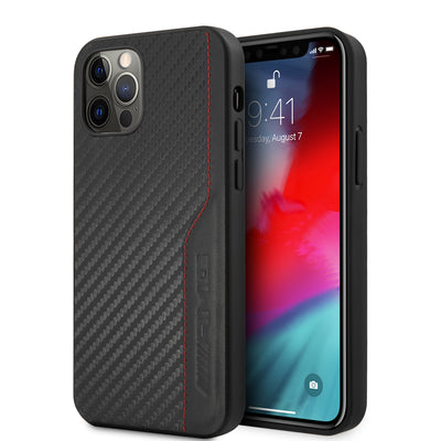 iPhone 12 / iPhone 12 Pro - Leather Black Red Stitching - AMG