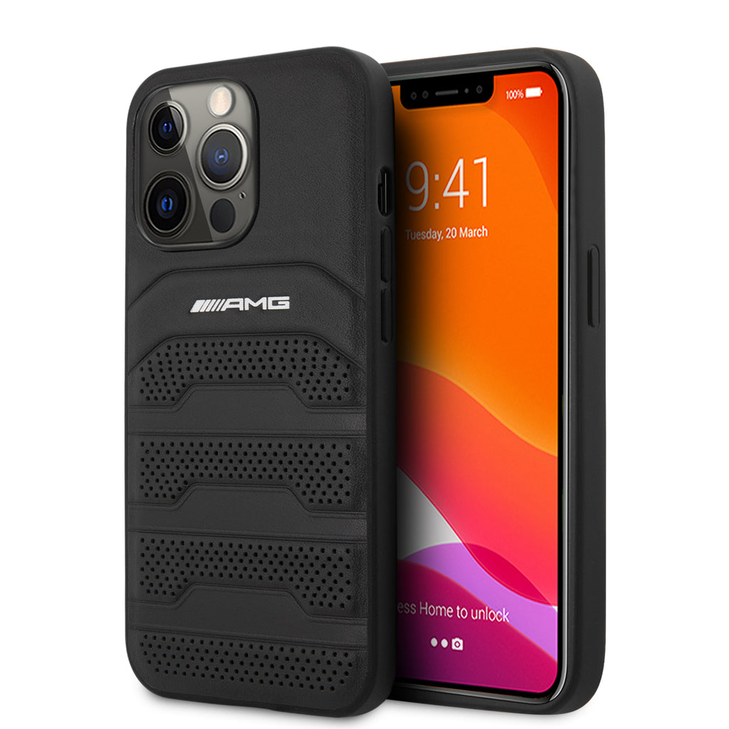iPhone 14 Pro Max - Leather Black Case With Perforated Black 