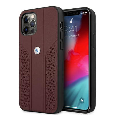 iPhone 12 Pro Max - Leather Red Curve Perforated Design - BMW