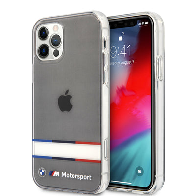 iPhone 12 / iPhone 12 Pro - Hard Case Clear Motorsport Double Tricolor Stripes - BMW