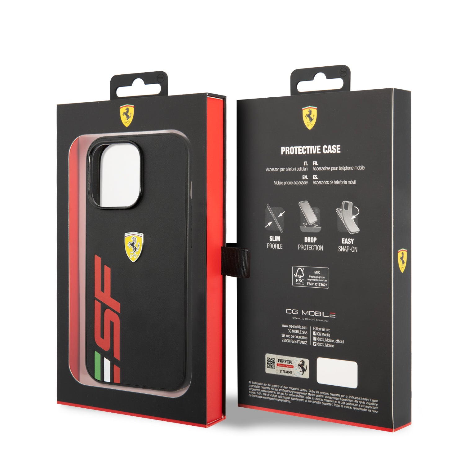 iPhone 13 Pro Max - Leather Black Printed Big SF Logo - Ferrari