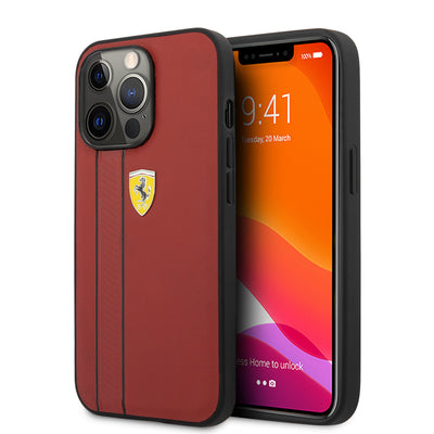 iPhone 13 Pro - Leather Case Red With Debossed Stripes And Black Lines - Ferrari