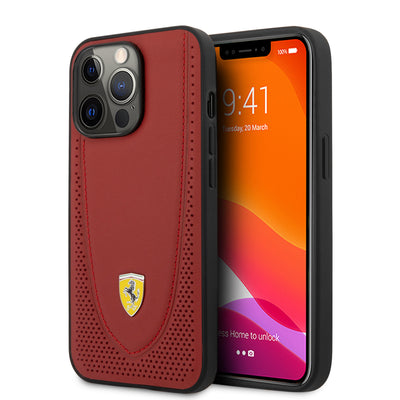 iPhone 13 Pro - Leather Case Red With Curved Line Stitched Red And Perforated Leather - Ferrari