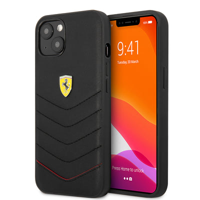 iPhone 13 - Leather Case Black Quilted & Red Edge - Ferrari