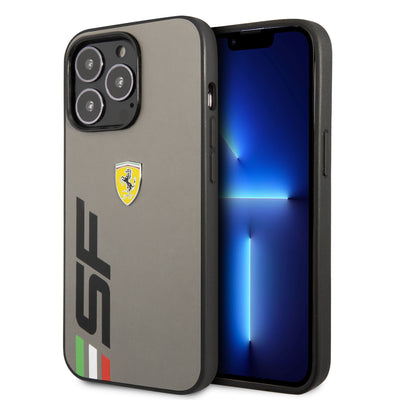 iPhone 13 Pro Max - Leather Grey Printed Big SF Logo - Ferrari