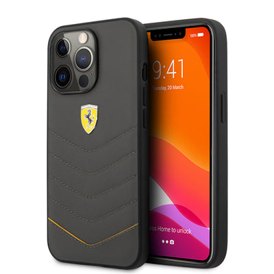 iPhone 13 Pro Max - Leather Case Grey Quilted & Red Edge - Ferrari