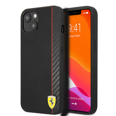 iPhone 13- Leather Black On Track Collection With Stripe - Ferrari