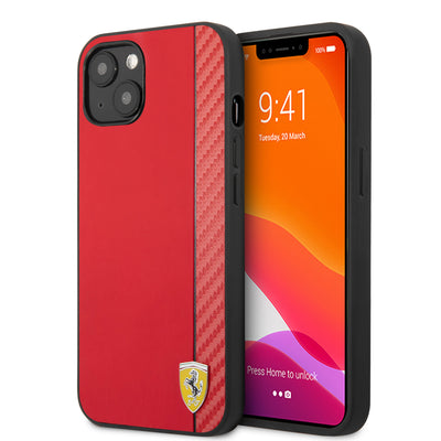 iPhone 13- Leather Red On Track Collection With Stripe - Ferrari