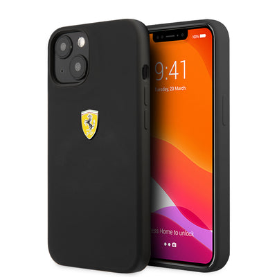 iPhone 13 - Silicone Black On Track Collection With Metal Logo - Ferrari