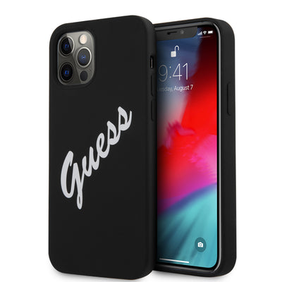 iPhone 12 Pro Max - Silicone Black Vintage White Script - Guess