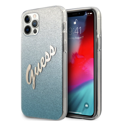 iPhone 12 Pro Max - Hard Case Blue Script Glitter Gradient - Guess
