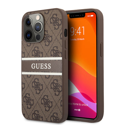 iPhone 13 Pro - Leather Case Brown 4G Collection With Printed Stripe - GUESS