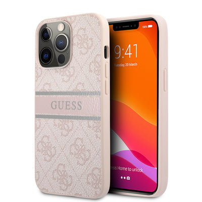 iPhone 13 Pro - Leather Case Pink 4G Collection With Printed Stripe - GUESS
