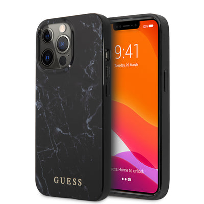 iPhone 13 Pro - Hard Case Black PC/TPU Marble Design - GUESS-