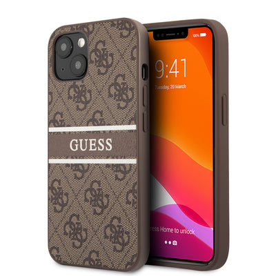 iPhone 13 - Leather Brown PU 4G Stripe - GUESS-