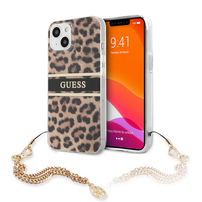iPhone 13 - Hard Case Leopard Print Leopard Print And Stripe With Charm Chain - GUESS