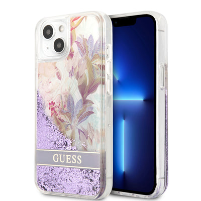 iPhone 13 - Hard Case Purple Liquid Glitter Flower Design - Guess