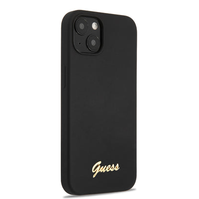 iPhone 13 - Silicone Case Black With Gold Metal Logo Script - GUESS
