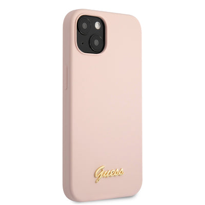 iPhone 13 - Silicone Case Pink With Gold Metal Logo Script - GUESS