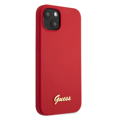 iPhone 13 - Silicone Case Red With Gold Metal Logo Script - GUESS