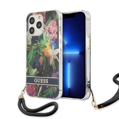 iPhone 13 Pro Max - PC/TPU Blue Flower Design with Cord - Guess