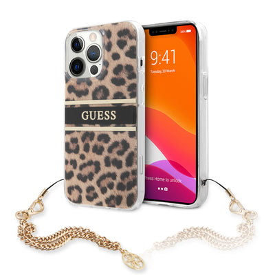 iPhone 13 Pro Max - Hard Case Leopard Print Leopard Print And Stripe With Charm Chain - GUESS