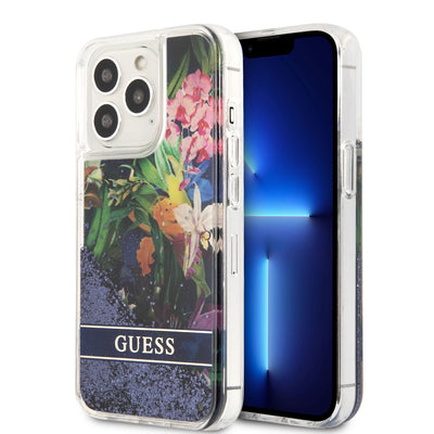 iPhone 13 Pro Max - Hard Case Blue Liquid Glitter Flower Design - Guess