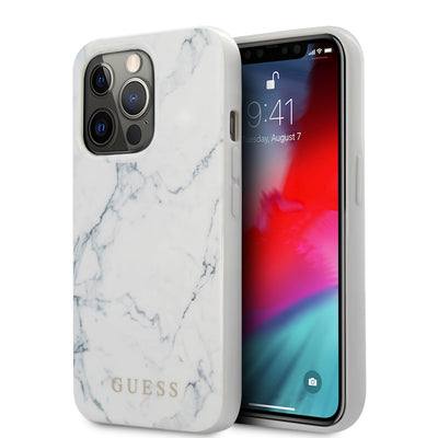 iPhone 13 Pro Max - Hard Case White PC/TPU Marble Design - GUESS-