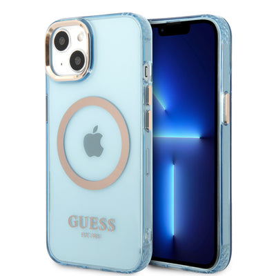 iPhone 13 - PC/TPU Blue Magsafe with Gold Outline Translucent Design - Guess