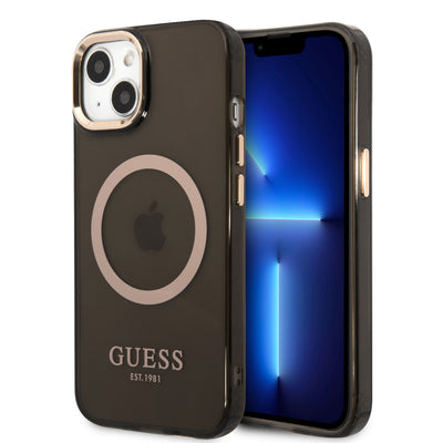 iPhone 13 - PC/TPU Black Magsafe with Gold Outline Translucent Design - Guess