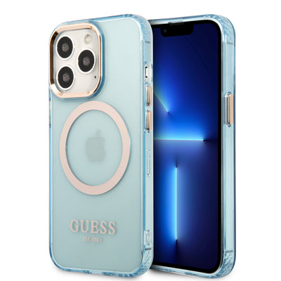iPhone 13 - PC/TPU Blue Magsafe with Gold Outline Translucent Design - Guess