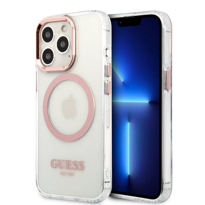 iPhone 13 Pro Max - PC/TPU Pink Magsafe with Metal Outline - Guess