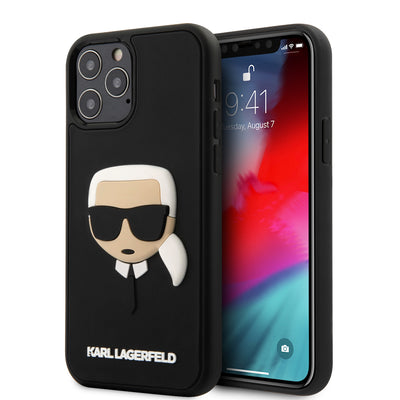 iPhone 12 Pro Max - Hard Case Black 3D Rubber with Karl's Head - Karl Lagerfeld
