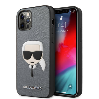 iPhone 12 / 12 Pro - PU Leather Silver Saffiano Embossed - Karl Lagerfeld