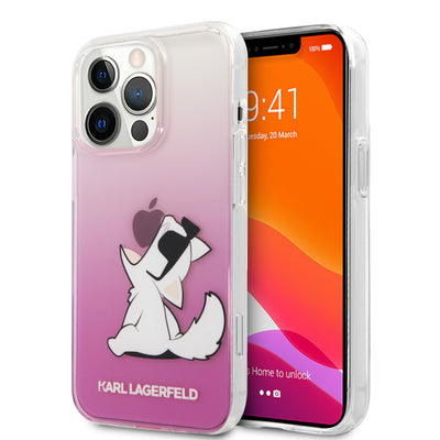iPhone 13 Pro - Hard Case Pink PC/TPU Gradient Choupette Fun Design - Karl Lagerfeld