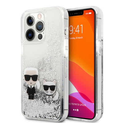 iPhone 13 Pro - Hard Case Silver Liquid Glitter Karl & Choupette - Karl Lagerfeld-