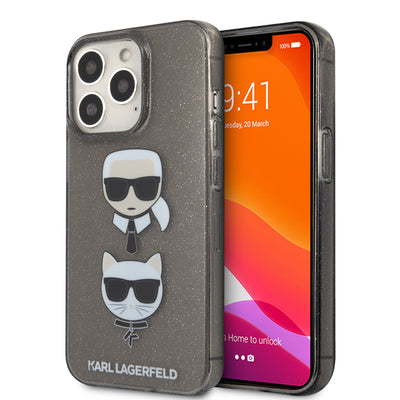 iPhone 13 Pro - Hard Case Black TPU Full Glitter Karl & Choupette Heads - Karl Lagerfeld