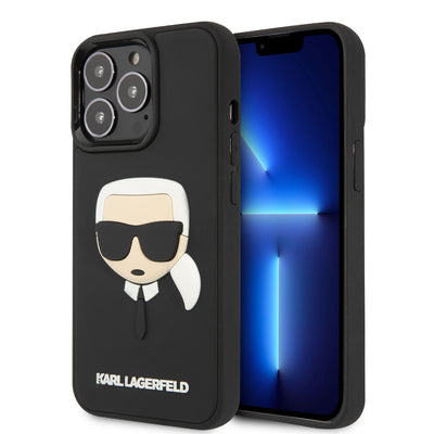 iPhone 13 Pro - Hard Case Black 3D Rubber with Karl's Head - Karl Lagerfeld