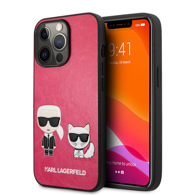 iPhone 13 Pro - Leather Case Fushia Karl & Choupette Bodies Embossed - Karl Lagerfeld