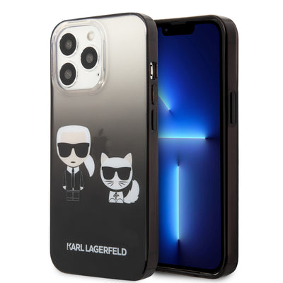 iPhone 13 Pro - PC/TPU Black Karl and Chopette Gradient Design - Karl Lagerfeld